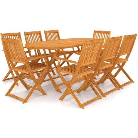 Juego de comedor de jardín plegable 9 piezas madera maciza de acacia 020014942