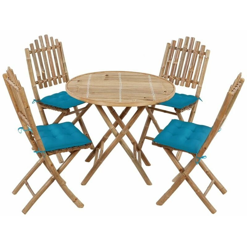

Juego de comedor de jardin plegable con cojines 5 piezas bambu