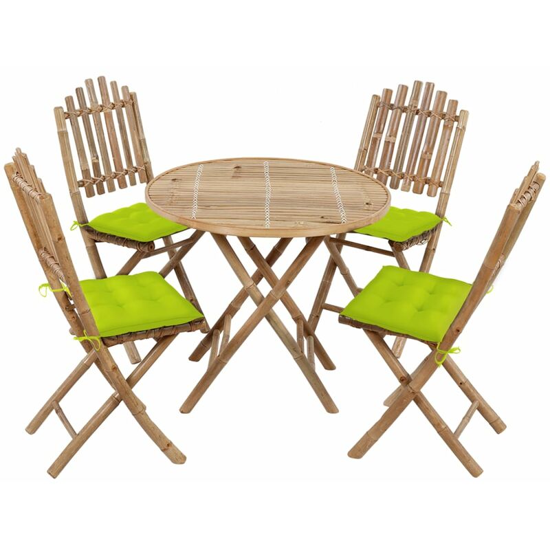

Juego de comedor de jardín plegable con cojines 5 piezas bambú