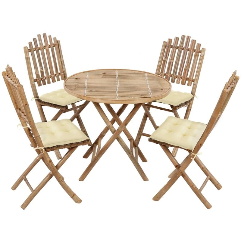 

Juego de comedor de jardín plegable con cojines 5 piezas bambú