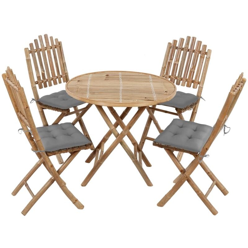 

Juego de comedor de jardín plegable con cojines 5 piezas bambú