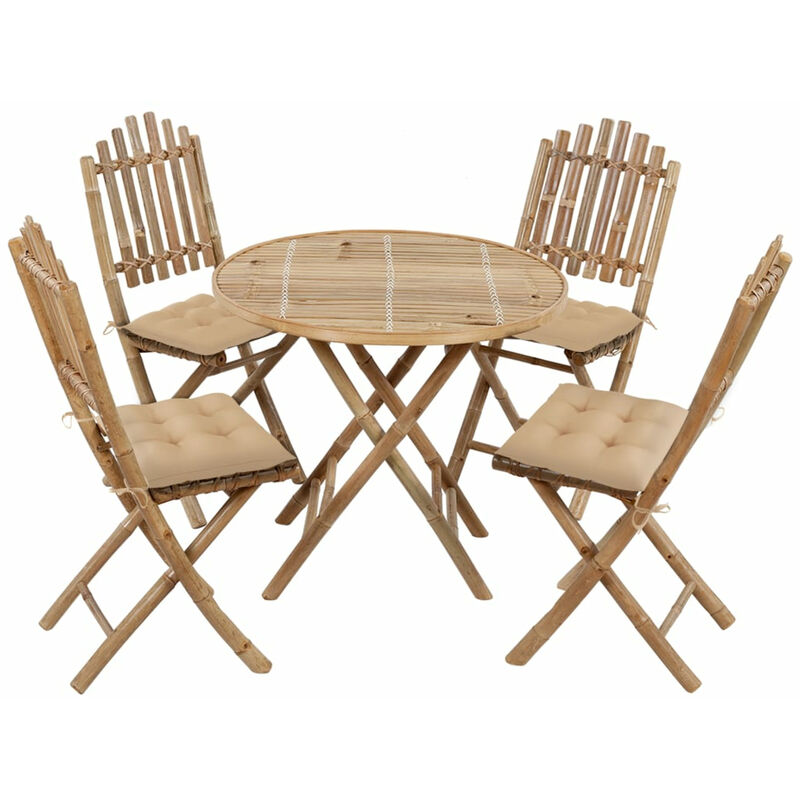 

Juego de comedor de jardin plegable con cojines 5 piezas bambu