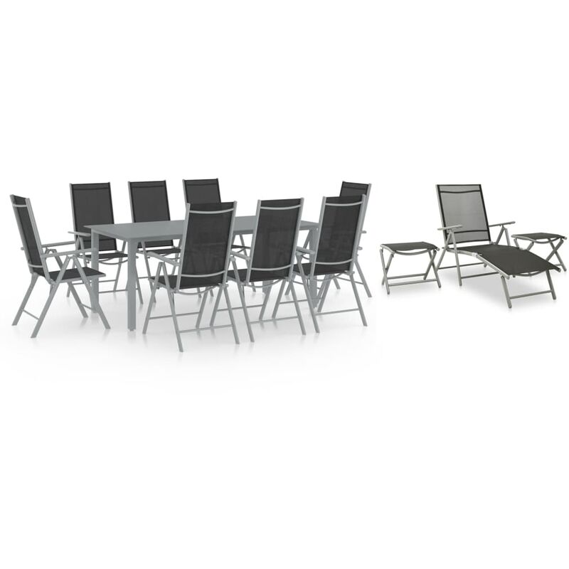 

Juego de comedor de jardín 12 piezas negro y plateado - Negro