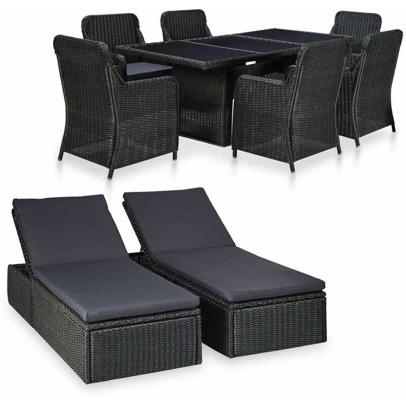 

Youthup - Juego de comedor de jardín 9 piezas ratán sintético negro - Negro