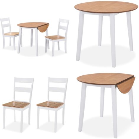 Juego de comedor de MDF y madera de caucho 3 piezas blanco - Mesa de comedor - Sillas de comedor