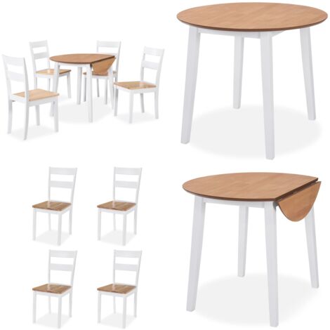 Juego de comedor de MDF y madera de caucho 5 piezas blanco - Comedor de madera natural - Comedor de madera de caucho