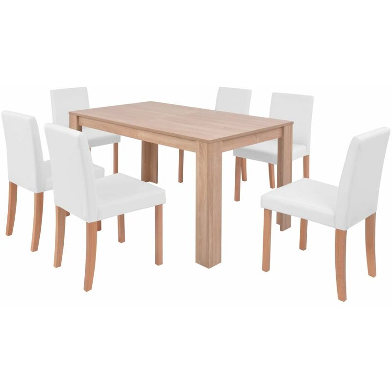 

Happyshopping - Juego de comedor de roble+cuero artificial 7 piezas color crema