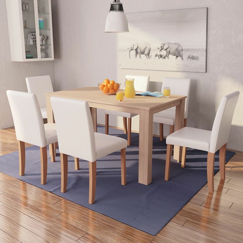 

Juego de comedor de roble+cuero artificial 7 piezas color crema