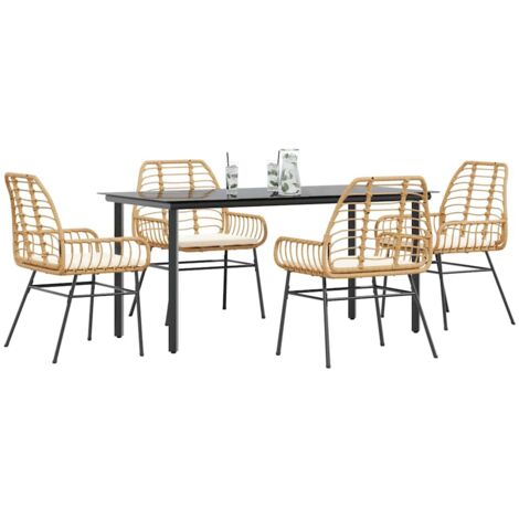 Juego de comedor jardín 5 piezas cojines ratán sintético marrón