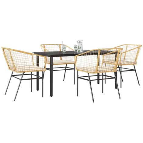 Juego de comedor jardín 5 piezas cojines ratán sintético marrón