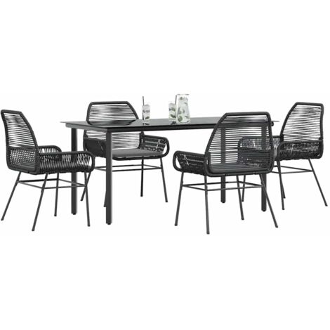 Juego de comedor jardín 5 piezas cojines ratán sintético negro
