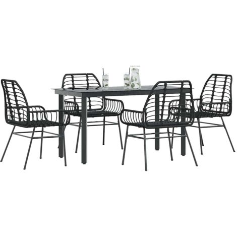 Juego de comedor jardín 5 piezas ratán sintético vidrio negro