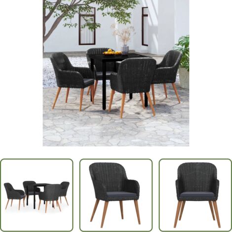 Juego de comedor -  Juego de comedor de jardín 5 piezas con cojines negro