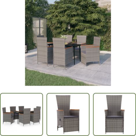 Juego de comedor - Juego de comedor de jardín 7 piezas con cojines gris
