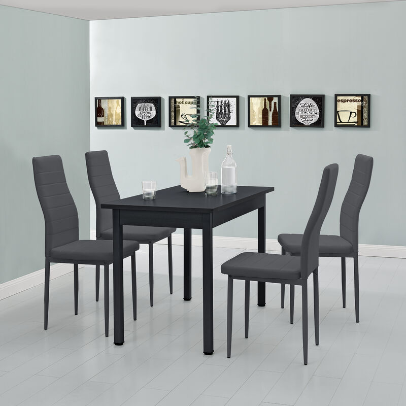 

Set de comedor - mesa de comedor negra con 4 sillas grises - 120x60cm - mesa de cocina