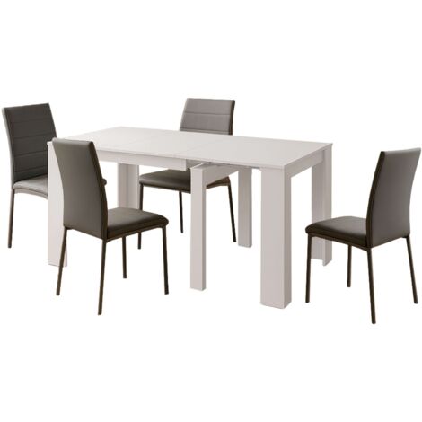 Juego de Comedor Mesa Extensible y 4 Sillas, Juego de Mesa Blanca y 4 Sillas Salón, Mesa Rectangular Color Gris y Blanco Artik