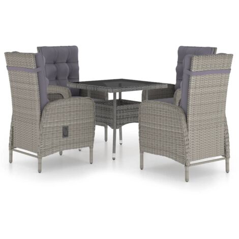 Juego de comedor muebles de jardín muebles de exterior 5 piezas resina tejida y vidrio gris 020014332