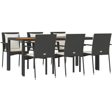 Juego de comedor muebles de jardín muebles de exterior y cojines 7 piezas resina tejida negra 020014466