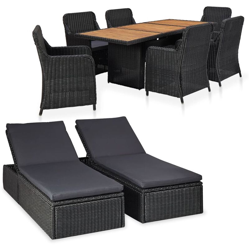 

vidaXL Juego de Comedor de Jardín Ratán Sintético 9 Piezas Negro - Negro