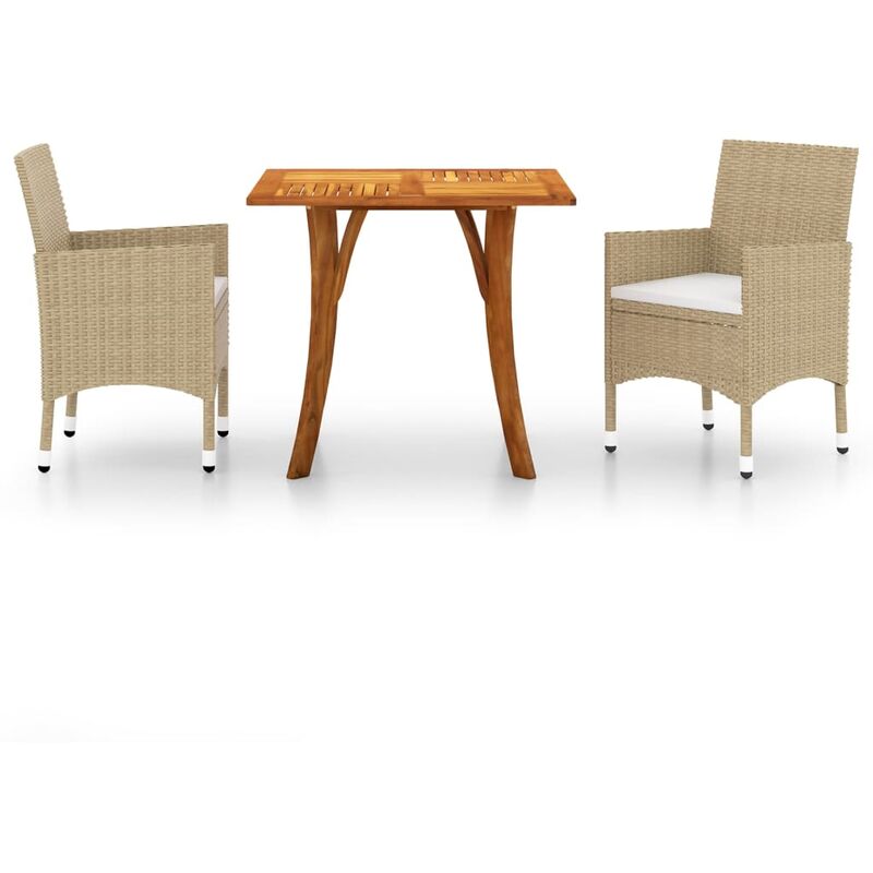 

BHD - Juego de comedor para jardín 3 piezas beige