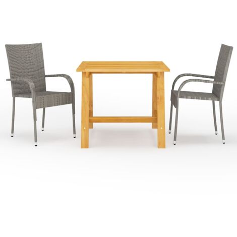 Juego de comedor para jardín 3 piezas gris
