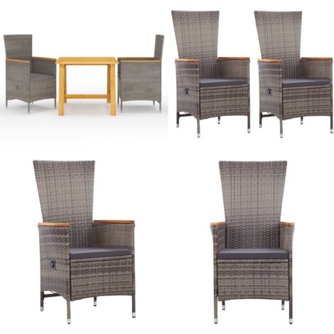Juego de comedor para jardín 3 piezas gris - Mesa de comedor - Sillas de comedor