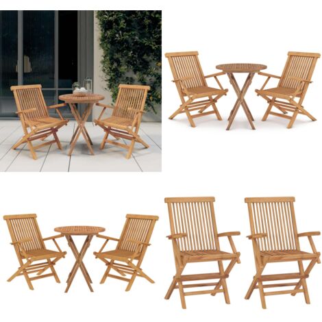Juego de comedor para jardín 3 piezas madera maciza de teca - Sillas de jardín - Mesa de jardín