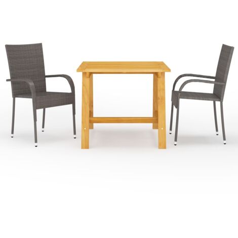 Juego de comedor para jardín 3 piezas marrón