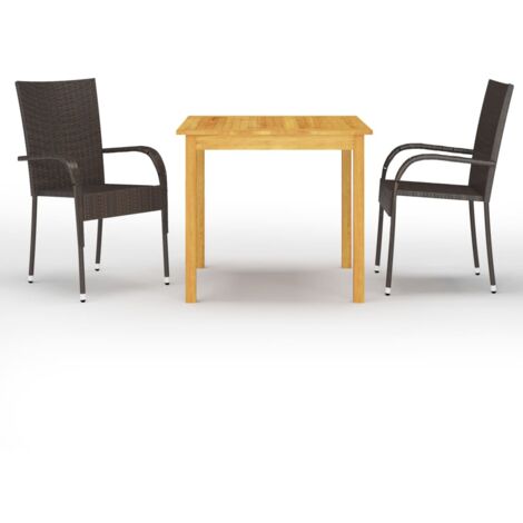 Juego de comedor para jardín 3 piezas marrón vidaXL
