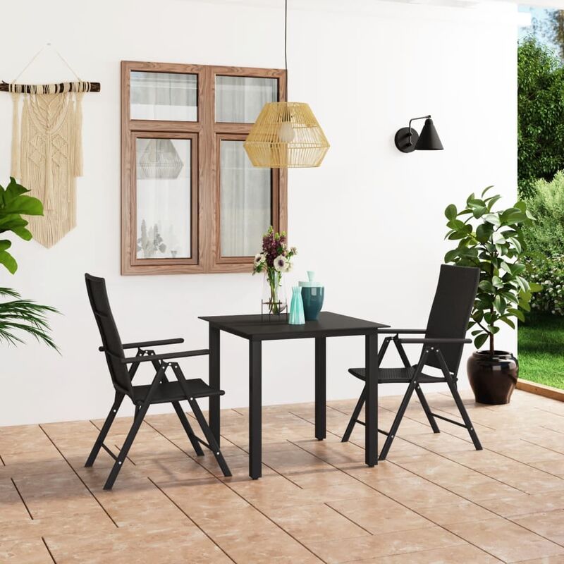 

BHD - Juego de comedor para jardín 3 piezas negro
