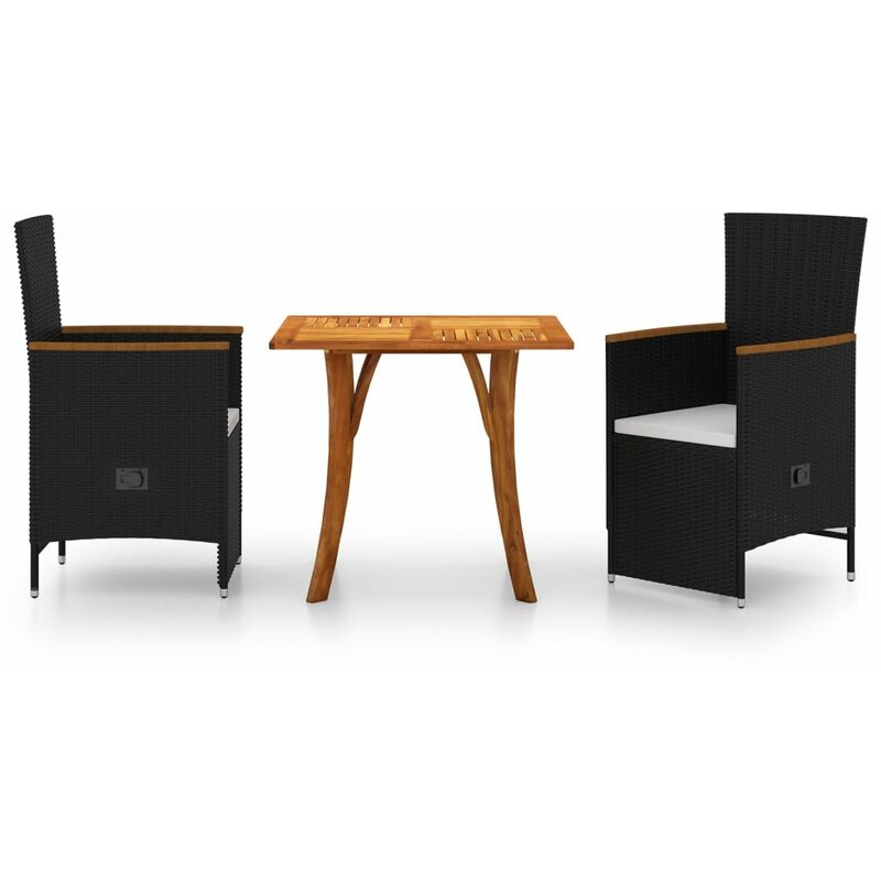 

BHD - Juego de comedor para jardín 3 piezas negro