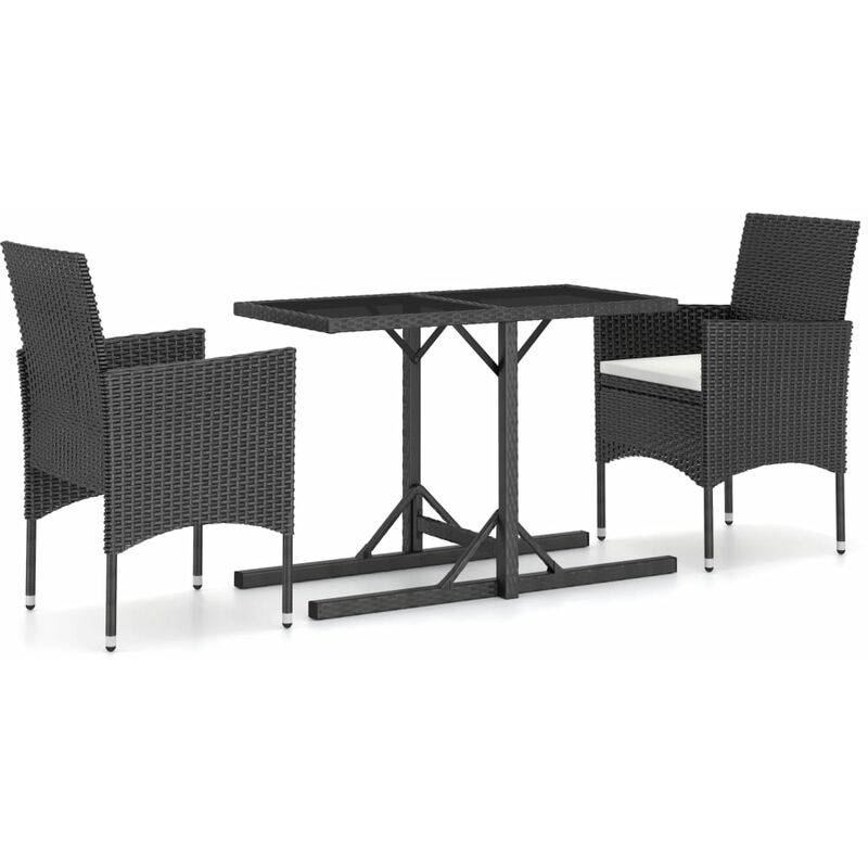 

BHD - Juego de comedor para jardín 3 piezas negro