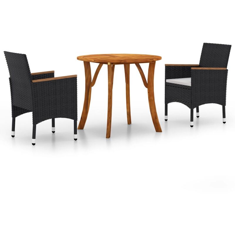 

BHD - Juego de comedor para jardín 3 piezas negro