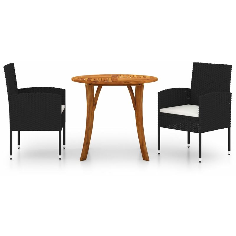 

BHD - Juego de comedor para jardín 3 piezas negro
