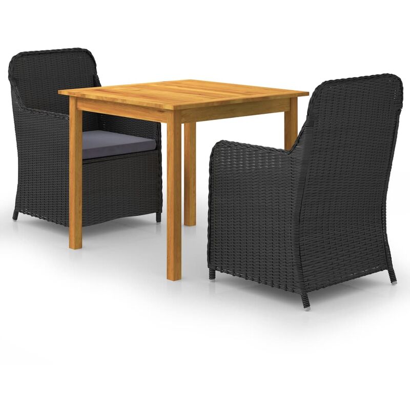

BHD - Juego de comedor para jardín 3 piezas negro