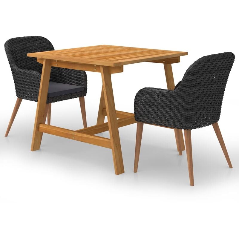 

BHD - Juego de comedor para jardín 3 piezas negro