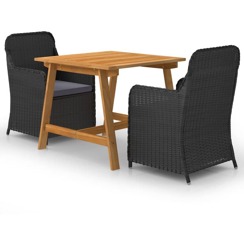

BHD - Juego de comedor para jardín 3 piezas negro