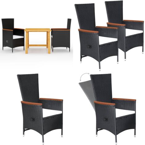 Juego de comedor para jardín 3 piezas negro - Mesa de comedor - Sillas de comedor