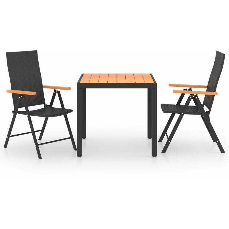 

BHD - Juego de comedor para jardín 3 piezas negro y marrón