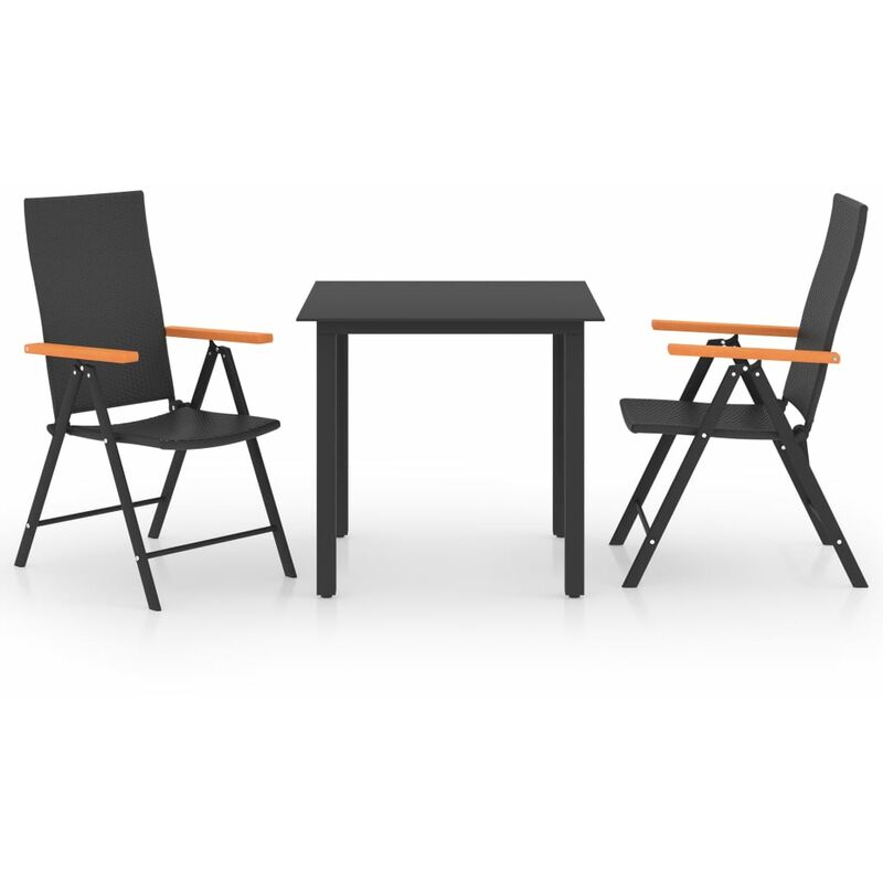

BHD - Juego de comedor para jardín 3 piezas negro y marrón