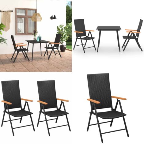 Juego de comedor para jardín 3 piezas negro y marrón - Sillas de jardín - Mesa de jardín