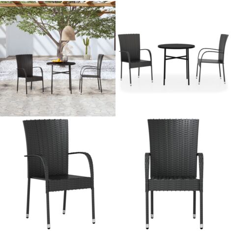 Juego de comedor para jardín 3 piezas ratán sintético negro - Comedor de jardín - Mesa de jardín