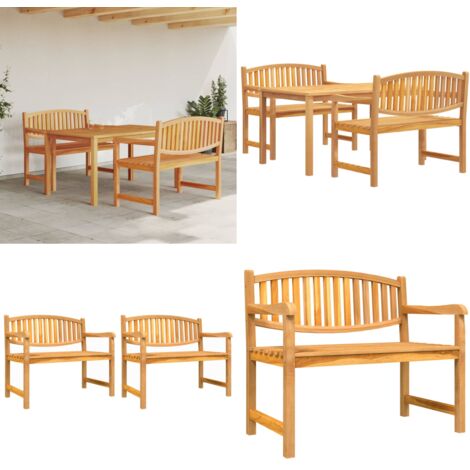 Juego de comedor para jardín 3 pzas madera maciza de teca - Mesa de jardín - Banco de jardín