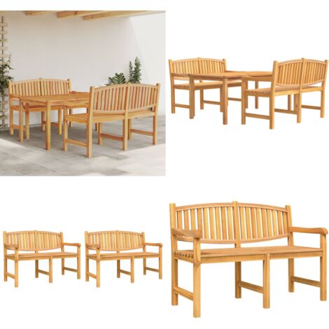 Juego de comedor para jardín 3 pzas madera maciza de teca - Mesa de jardín - Banco de jardín