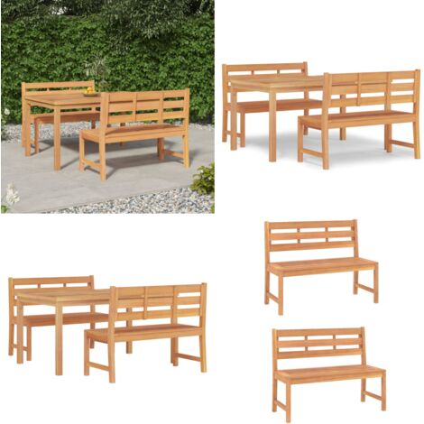 Juego de comedor para jardín 3 pzas madera maciza de teca - Mesa de jardín - Banco de jardín