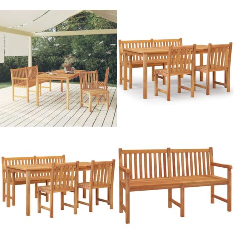 Juego de comedor para jardín 4 piezas madera maciza de teca - Mesa de jardín - Banco de jardín