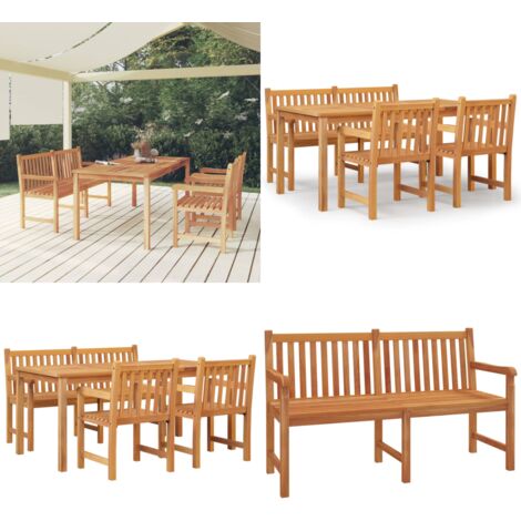 Juego de comedor para jardín 4 piezas madera maciza de teca - Mesa de jardín - Banco de jardín