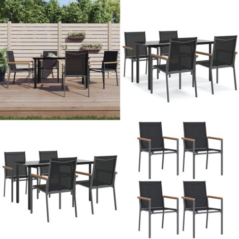 Juego de comedor para jardín 5 piezas acero y textilene negro - Comedor de jardín - Sillas de jardín