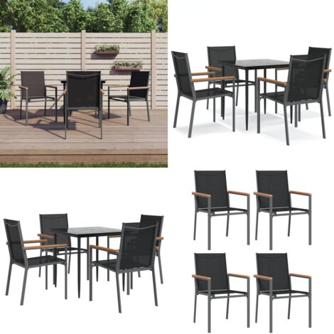 Juego de comedor para jardín 5 piezas acero y textilene negro - Juego de comedor - Mesa de jardín