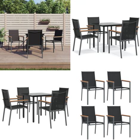Juego de comedor para jardín 5 piezas acero y textilene negro - Juego de comedor - Mesa de jardín